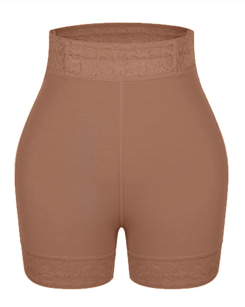 Mid-Waist Shaping Shorts Shapewear Panty With Anti-Rolling Lace Tummy 