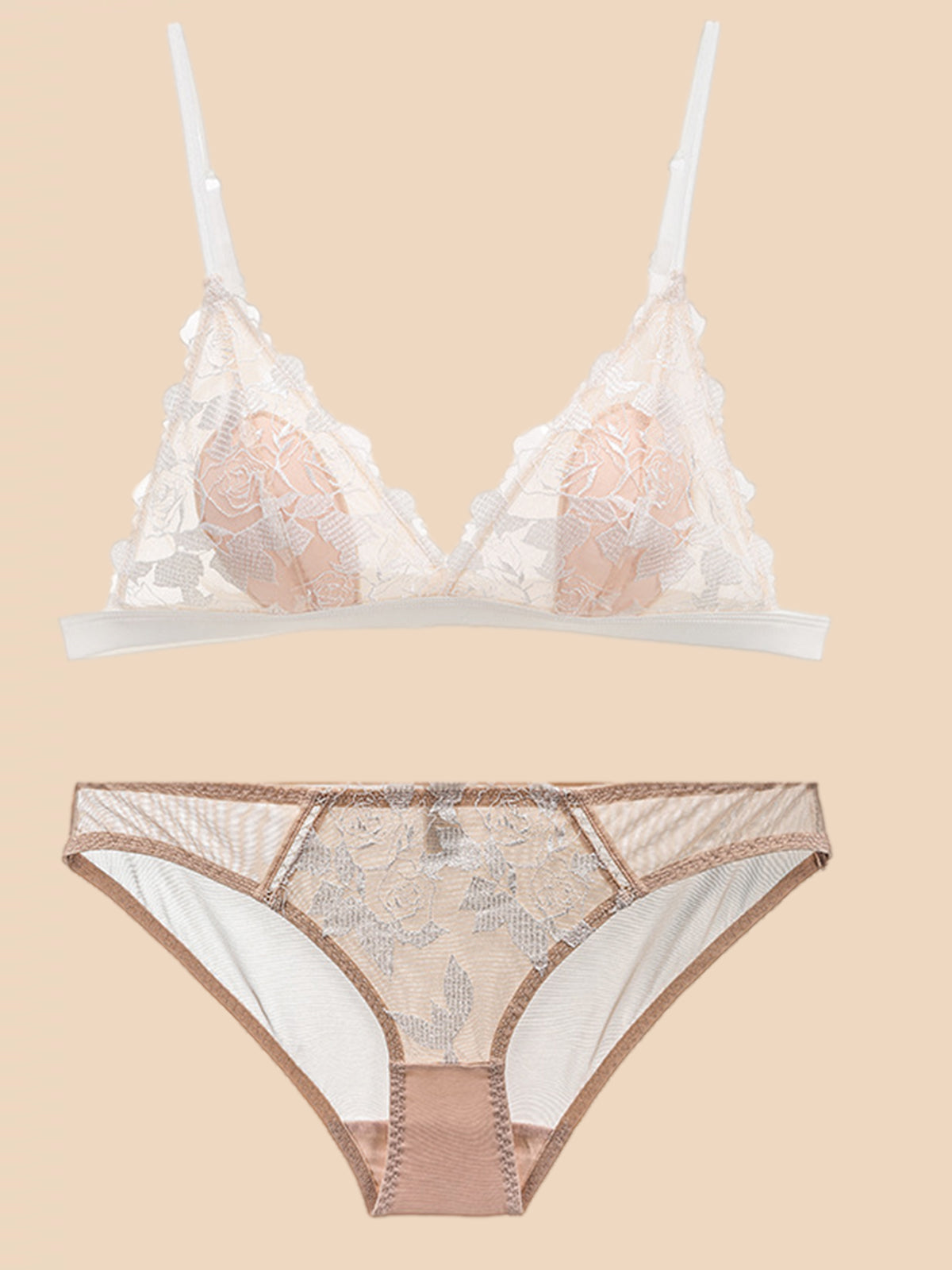 Sujetador fino de encaje sexy con bordado de rosa triangular