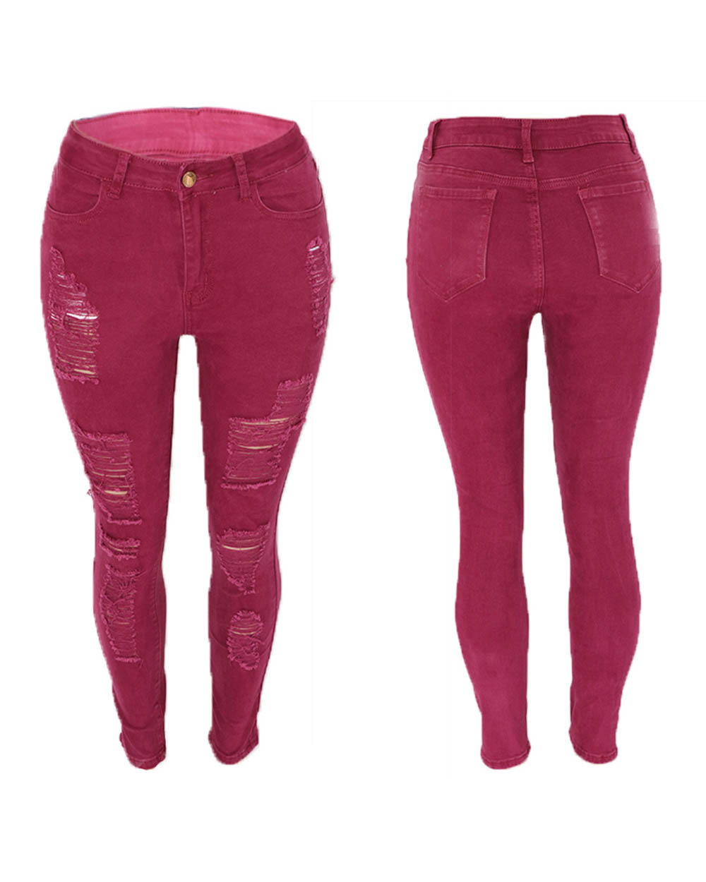 Vaqueros rasgados ajustados con realce de trasero para mujer