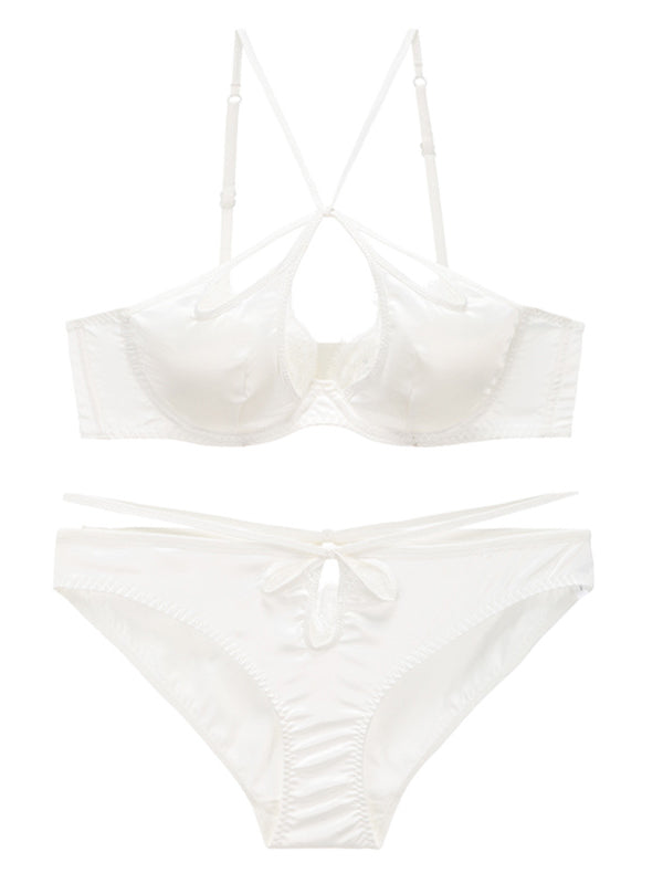 Conjunto de sujetador sexy con tiras cruzadas de satén