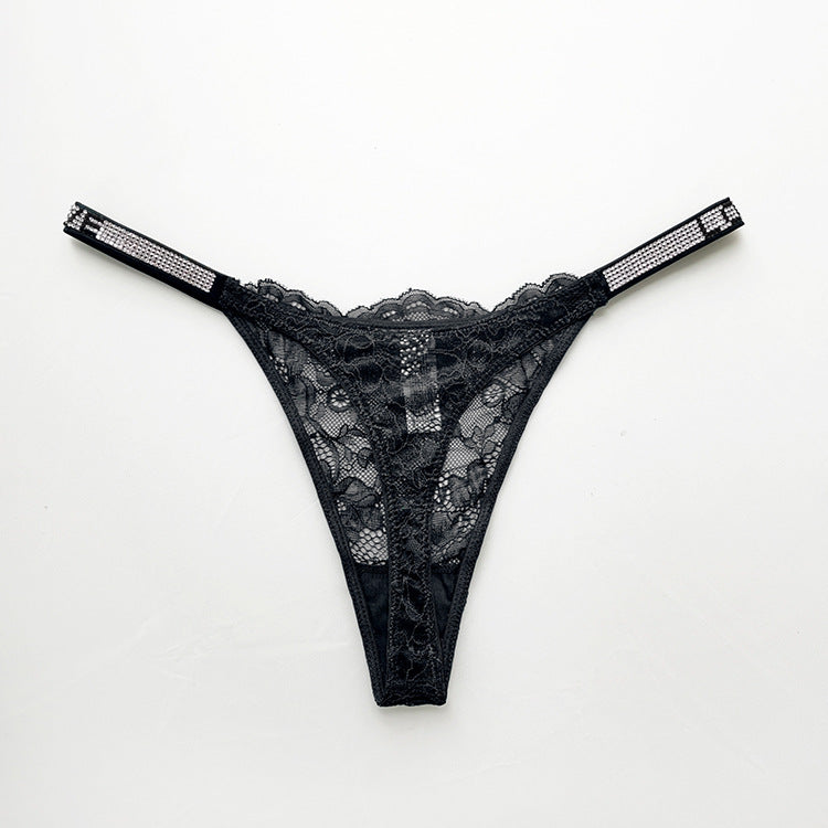 Tanga de diamantes deslumbrantes de encaje femenino