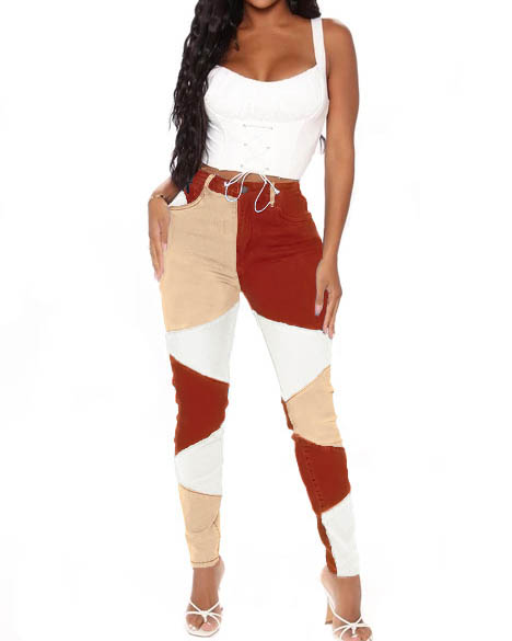 Pantalones de mujer de cintura alta de mezclilla lavada de algodón emp