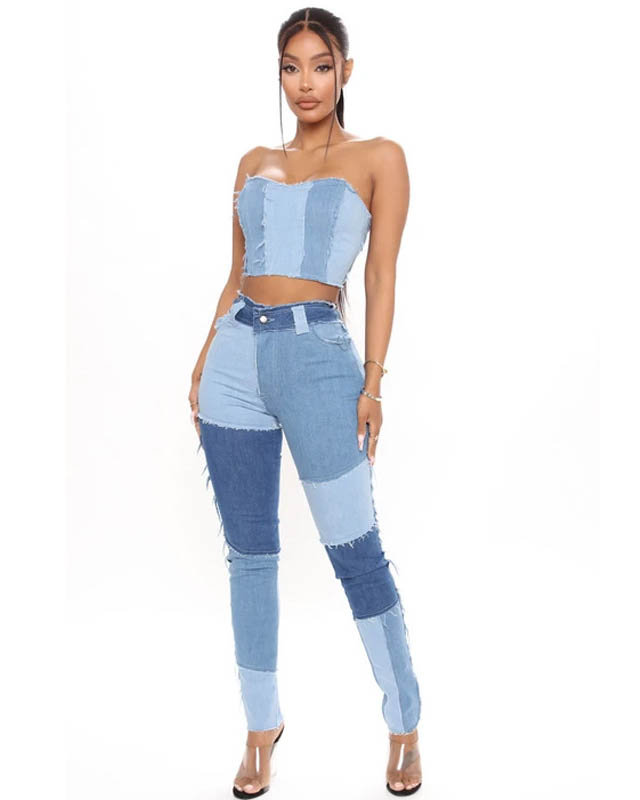 Pantalones de mezclilla de mujer superelásticos con cintura alta y bor