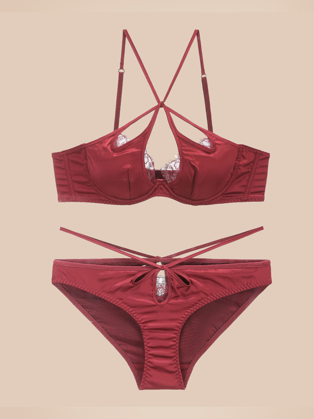 Conjunto de sujetador sexy con tiras cruzadas de satén