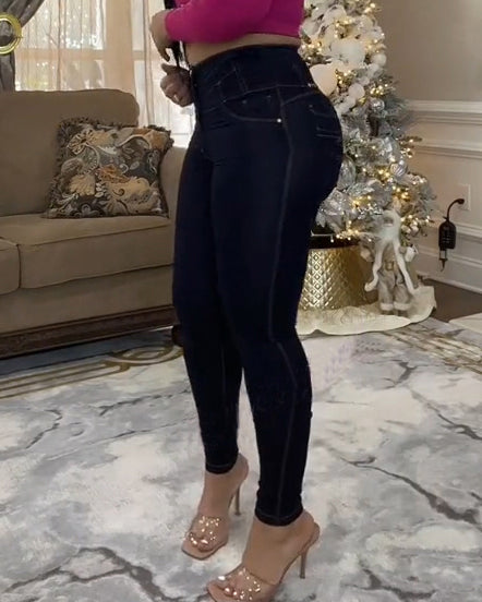 (Pre Sale)High Rise Curved Button Breasted Slimming Functional Skinny 