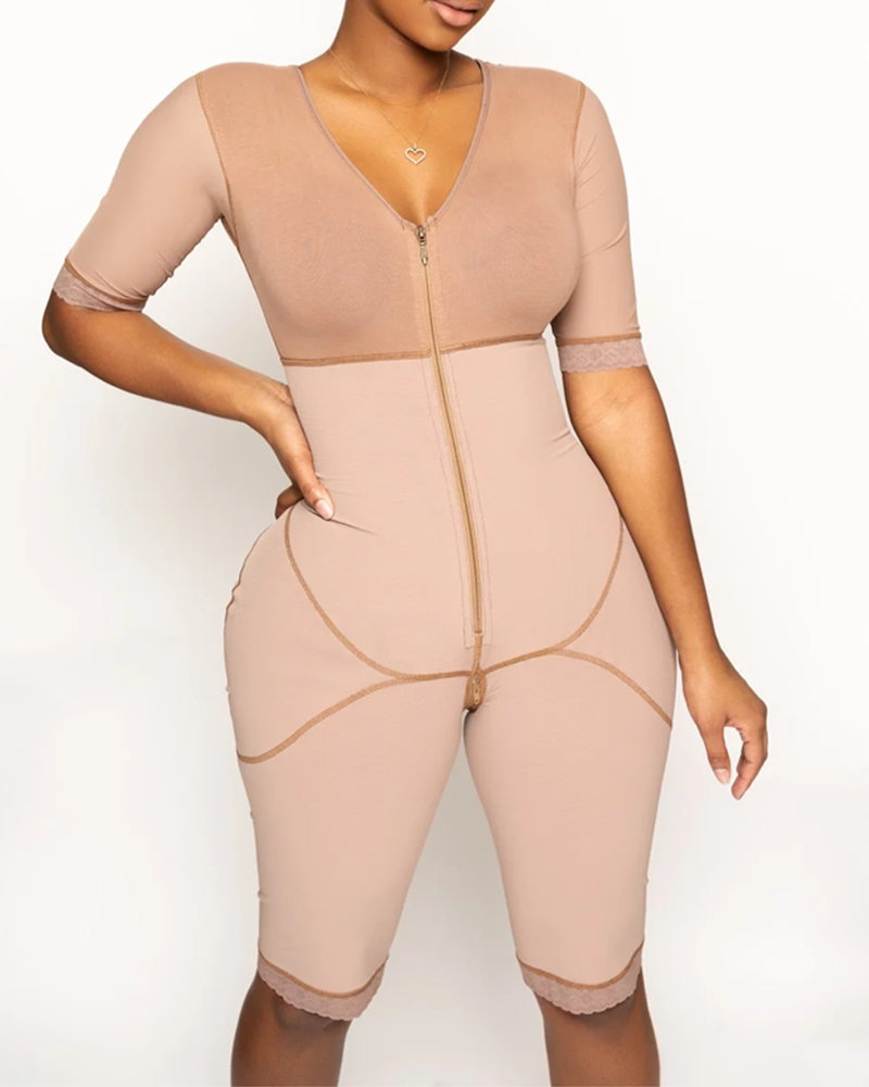 Full Body Bipper Bodysuit With Sleeves One-piece Postpartum Shapewear 