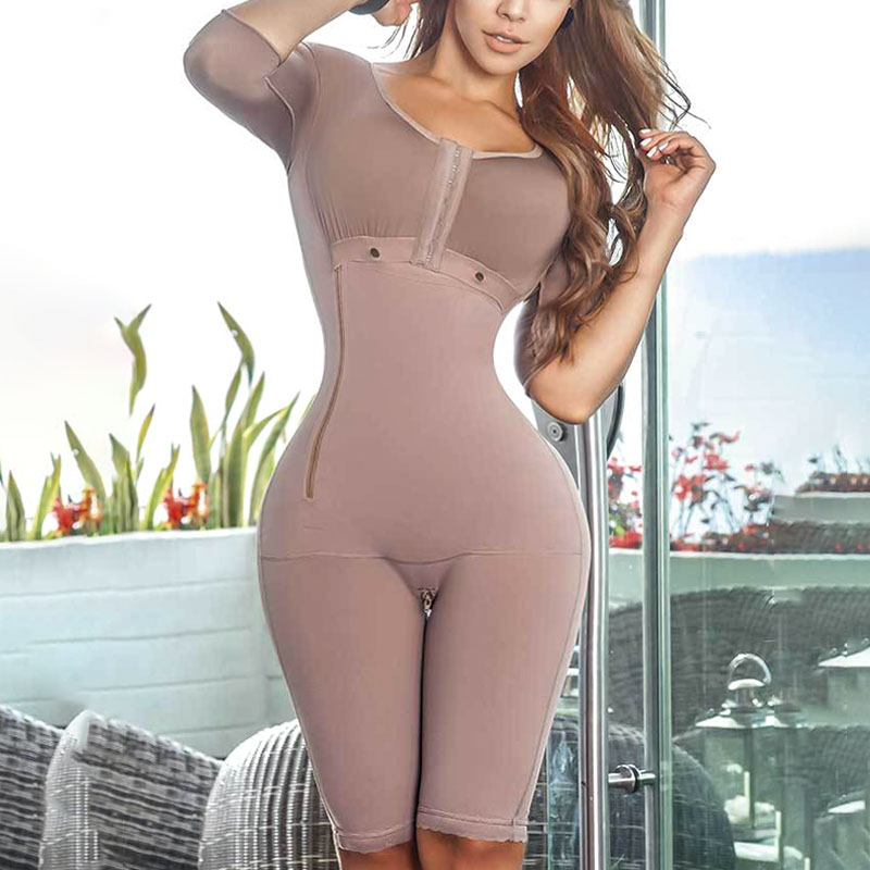 Tummy Control Breast Support Side Zipper Long Bodysuit Shapewear Breasted Body Shaper 