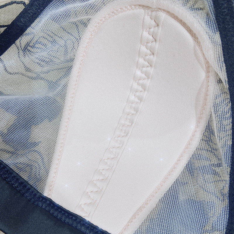 Sujetador fino de encaje sexy con bordado de rosa triangular