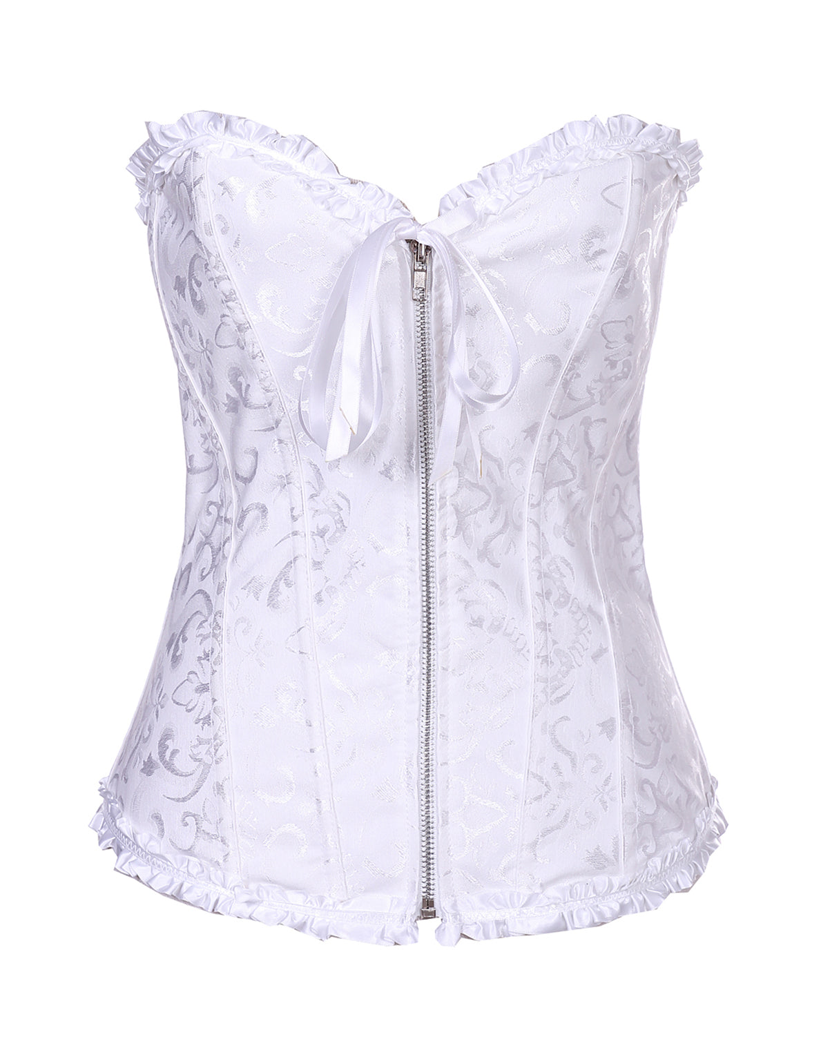 Corsé largo con patrón de brocado rojo con cinchas en la cadera