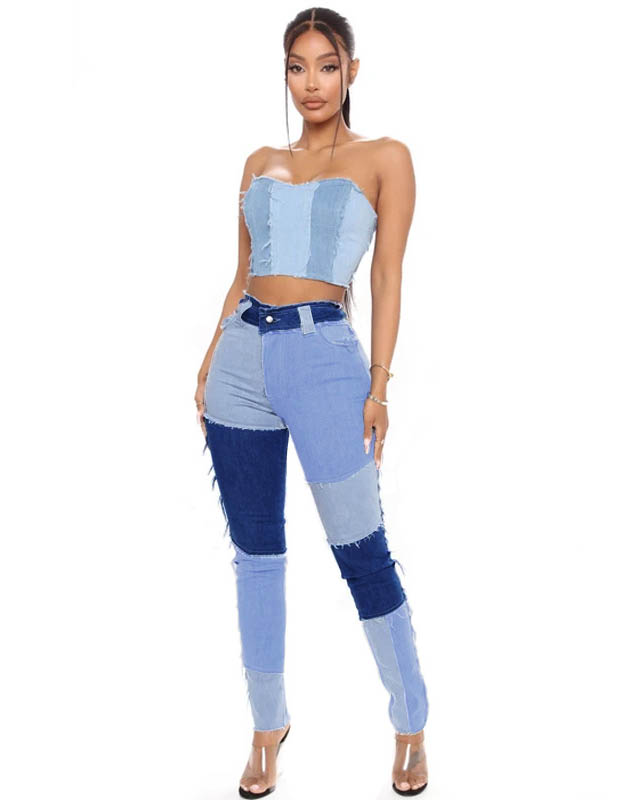 Pantalones de mezclilla de mujer superelásticos con cintura alta y bor