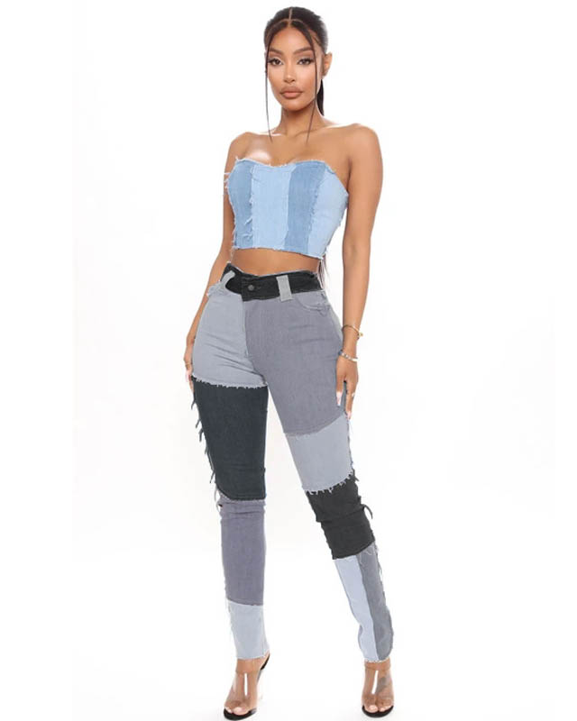 Pantalones de mezclilla de mujer superelásticos con cintura alta y bor