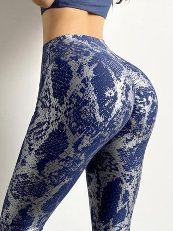 Leggings de piel de serpiente bronceada de cintura alta para mujer