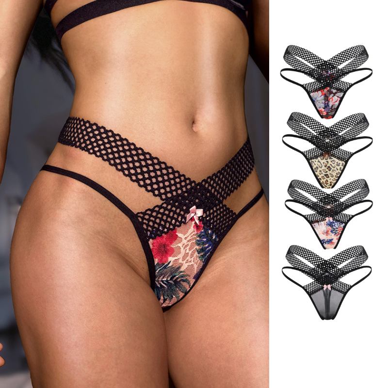 Tangas ultrafinas de encaje sexy con estampado de leopardo para mujer