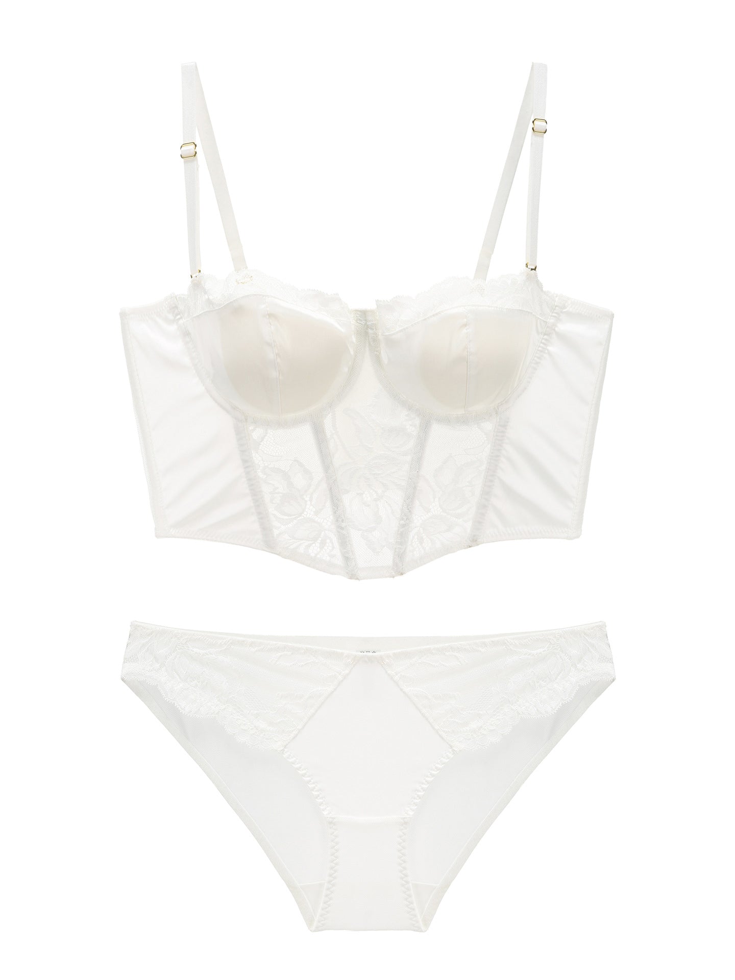 Conjunto de sujetador de encaje de satén largo francés ropa interior