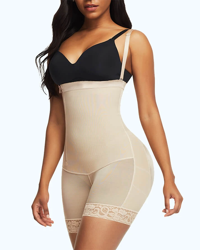 Women's Shapewear Side Zipper Tummy Control Hip Lift Lace Ajustable Shoulder Strap Bodysuit Butt LiFter