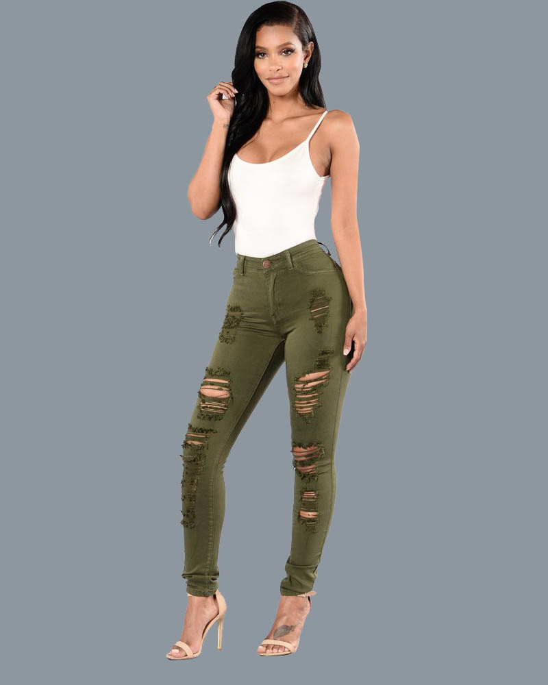 Vaqueros rasgados ajustados con realce de trasero para mujer