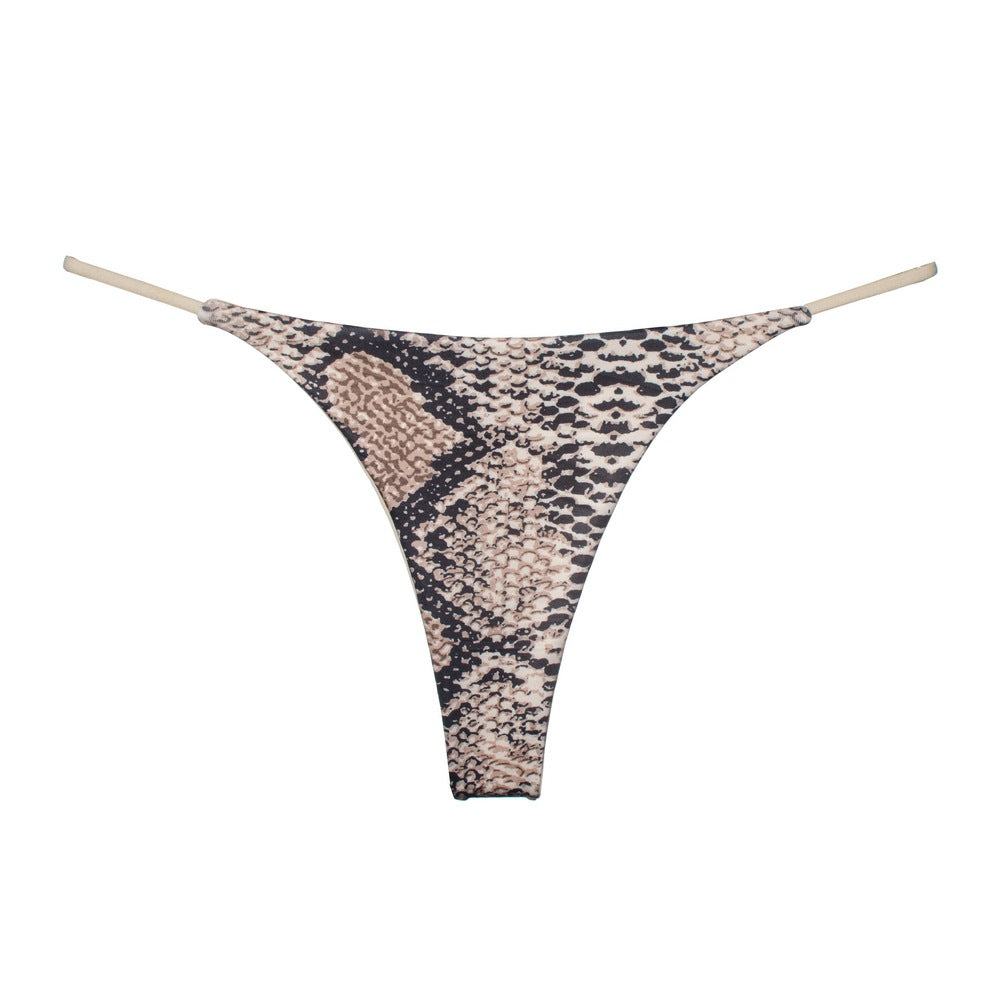 Tanga con espalda en t con estampado de leopardo para mujer