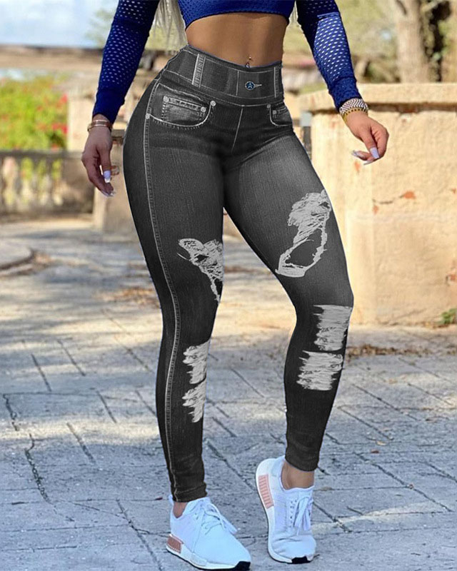 Leggings de mezclilla de cintura alta de cintura alta