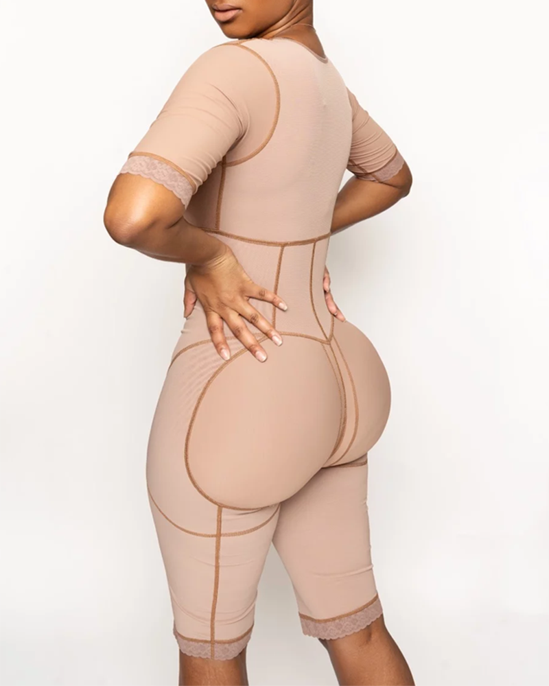 Full Body Bipper Bodysuit With Sleeves One-piece Postpartum Shapewear 