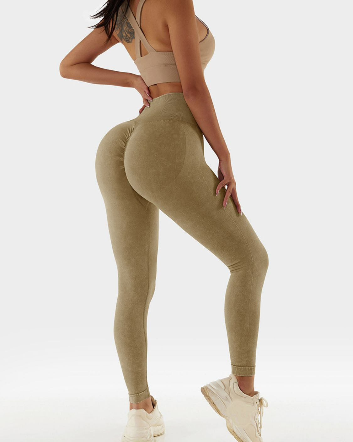 Leggings deportivos de tiro alto con lavado ácido