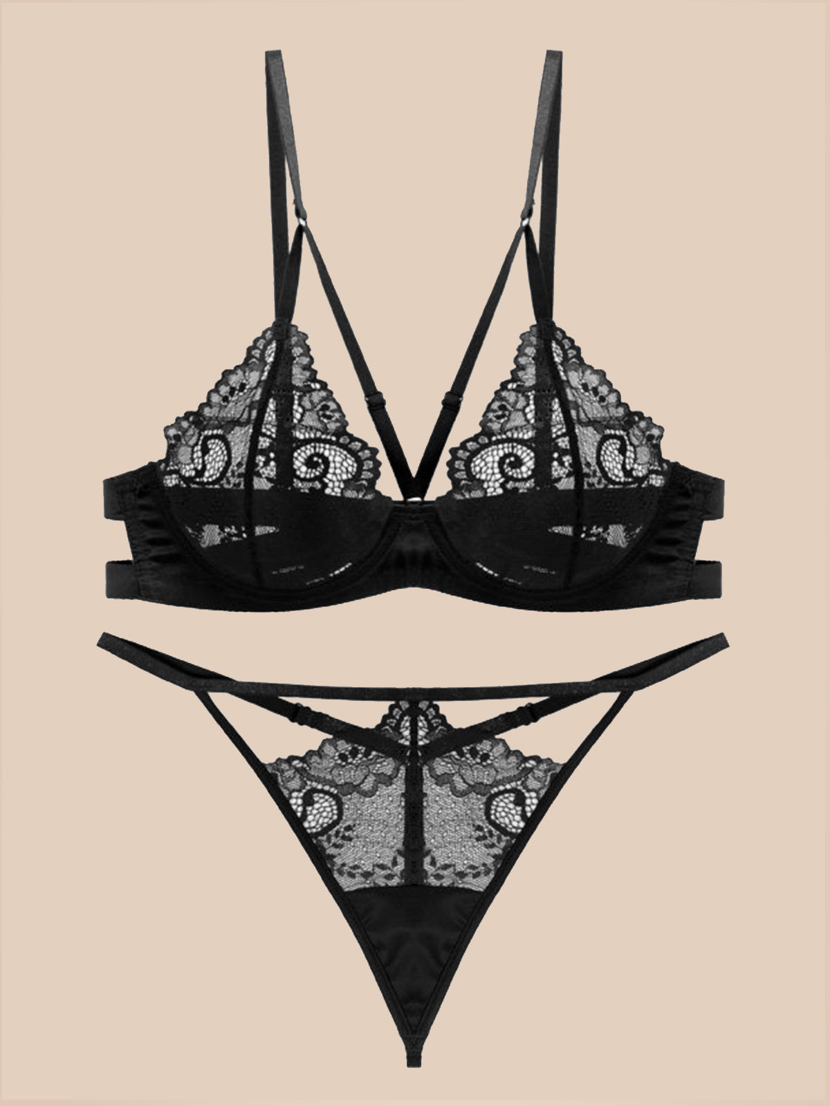 Conjunto de lencería de encaje con tiras de bexley
