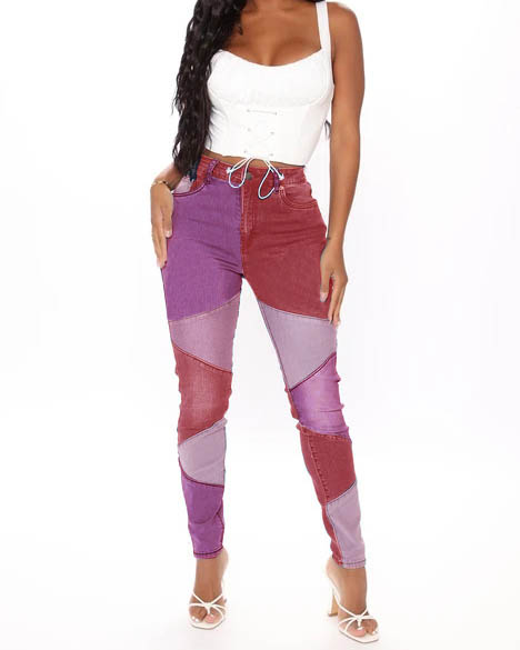 Pantalones de mujer de cintura alta de mezclilla lavada de algodón emp