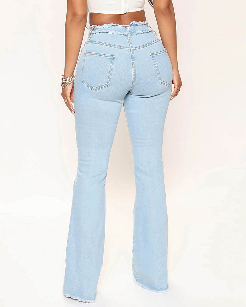 Pantalones de mezclilla con rayas de borde sin rematar y cintura alta 