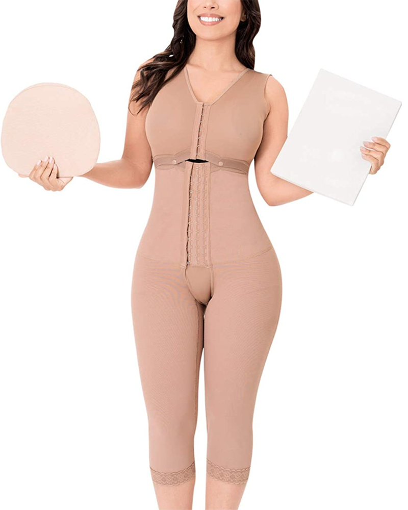 Women Shapewear Tummy Control Fajas Front Closure Full Body Shaper Weight Loss Postpartum Post Liposuction Bodysuit Adjustable Hook-eye Open Crotch