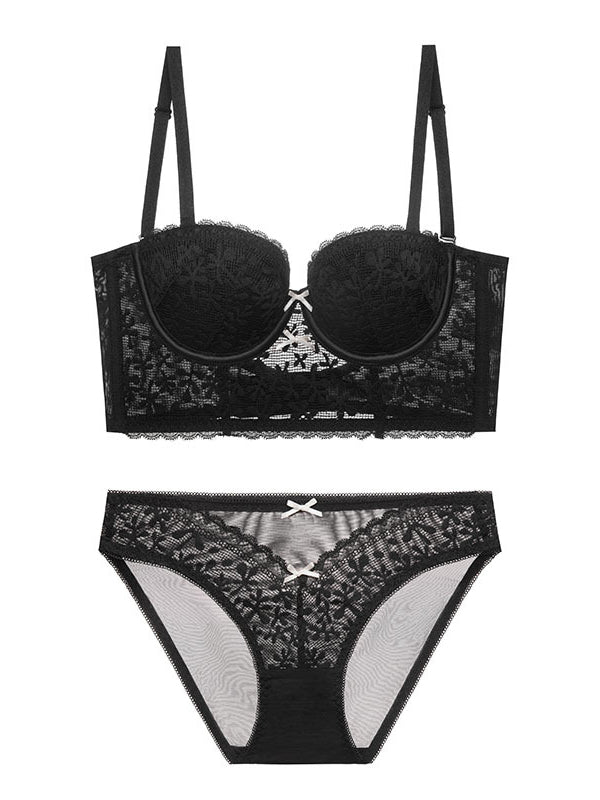 Conjunto de sujetador de ajuste delgado y fino de encaje sexy