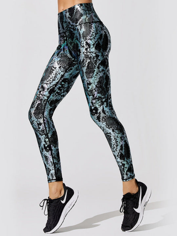 Leggings de piel de serpiente bronceada de cintura alta para mujer