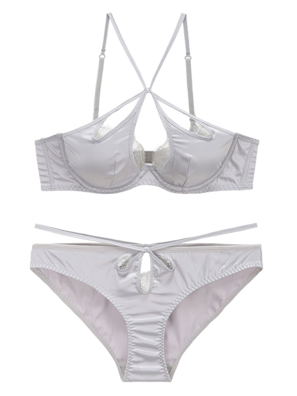 Conjunto de sujetador sexy con tiras cruzadas de satén