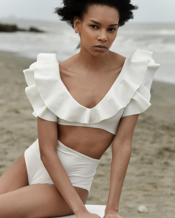Ruffle High-waisted two-piece swimsuit.