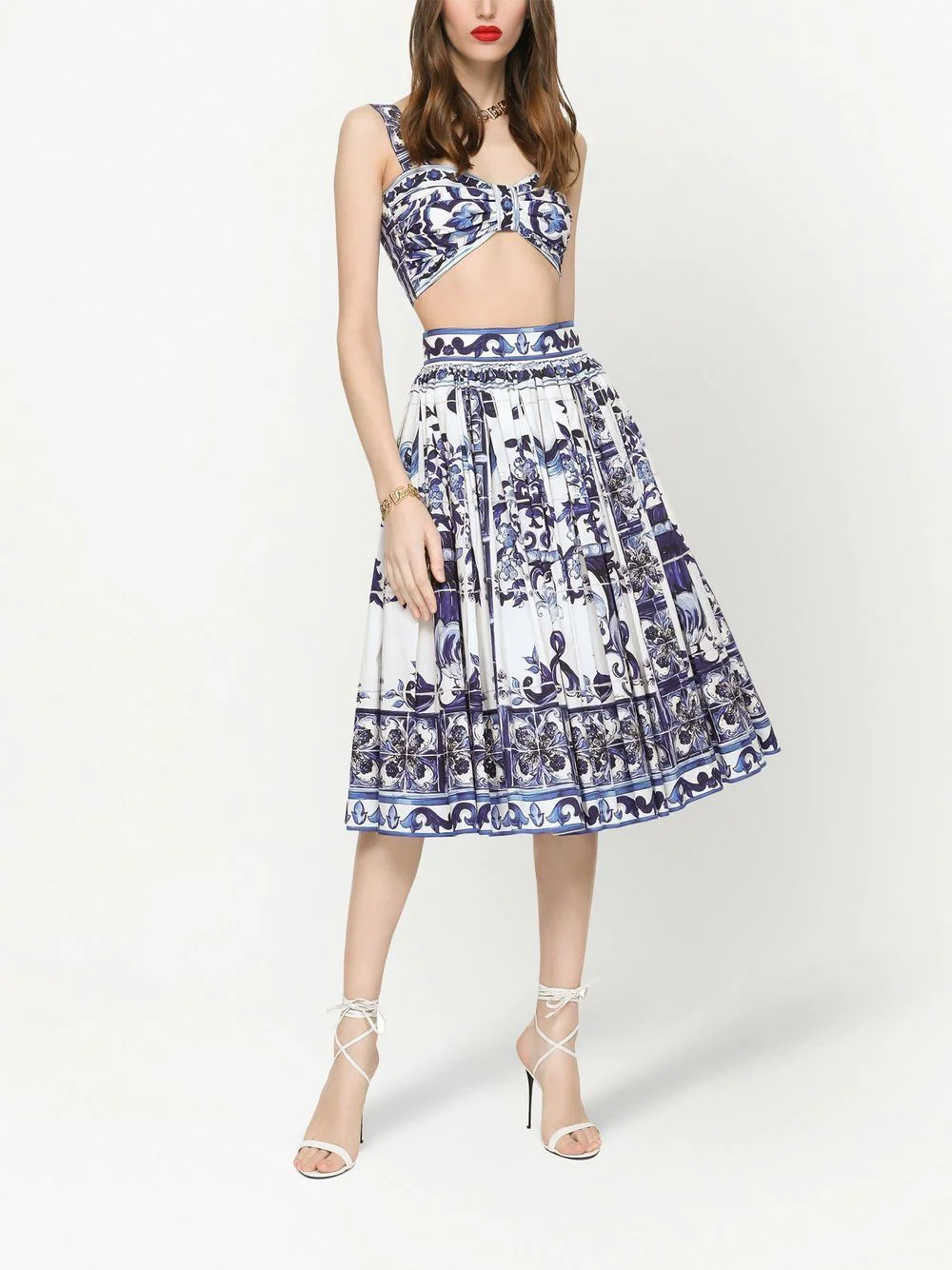 Fashion Vintage Print Bikini Swimsuit Set And Skirt