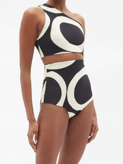 One Shoulder Print Split Swimsuit