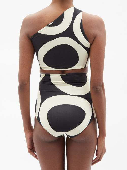 One Shoulder Print Split Swimsuit