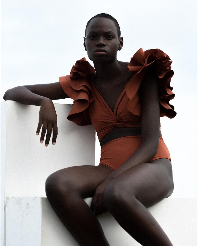 Solid Ruffle V-Neck Bikini