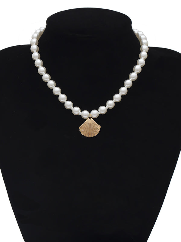 Simple Single-Layer Geometric Round Bead Scallop Necklace