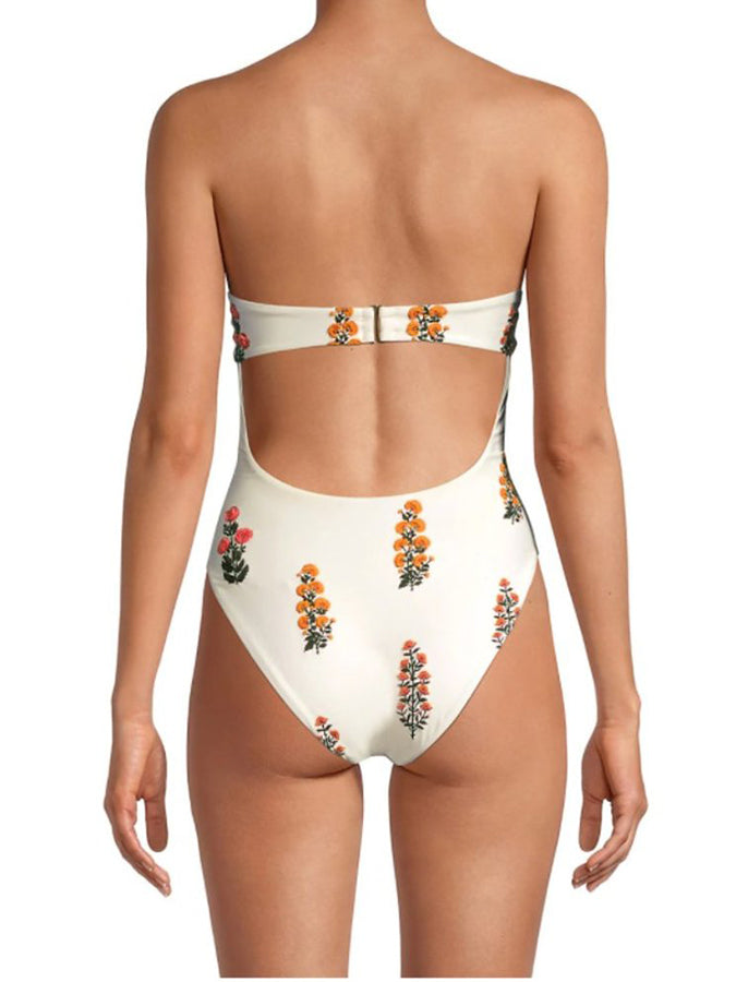 Bandeau Print One-Piece Swimsuit and Cover-Up