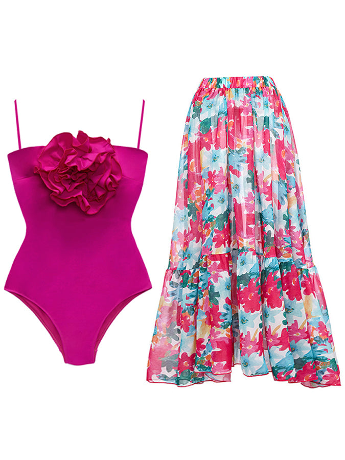 Fashion Flower Design Beach One Piece Swimsuit