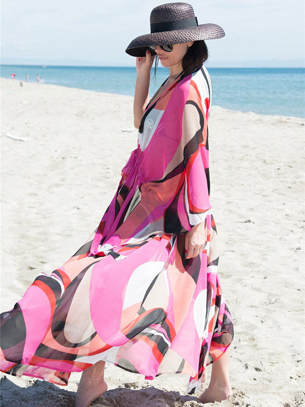 Chiffon Printed Loose Thin Cardigan Vacation Cover-Up Swimwear
