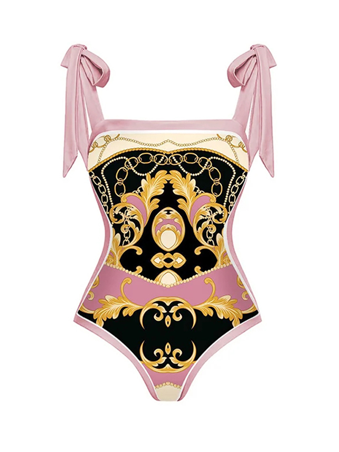 Vintage Print One Piece Swimsuit and Cover Up