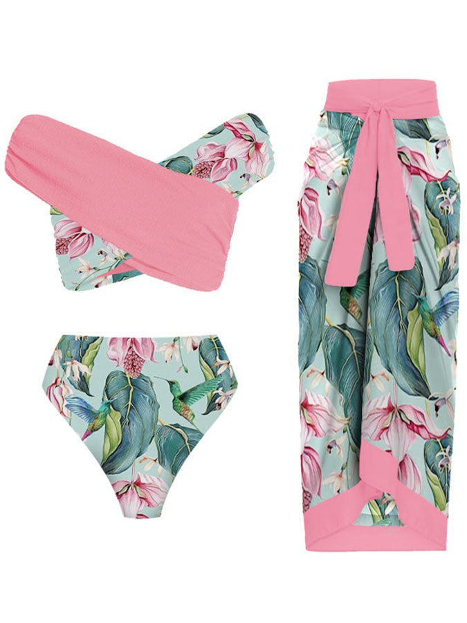 Fashion Colorblock Print Beach Bikini and Cover Up
