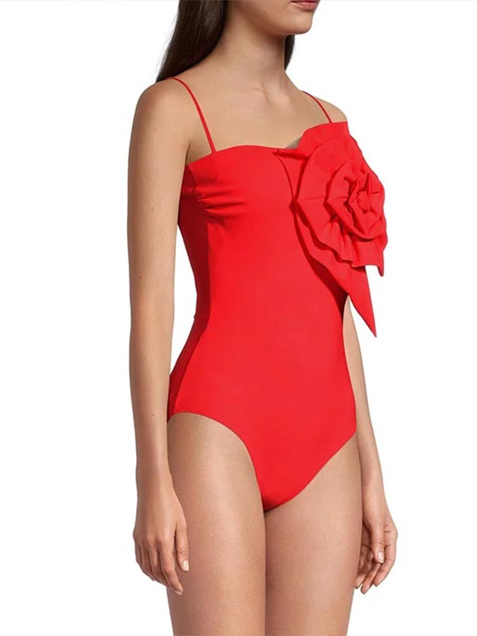 3D Flower Red One Piece Swimsuit and Cover Up