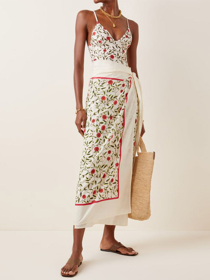 Floral Print One-Piece Swimsuit Set