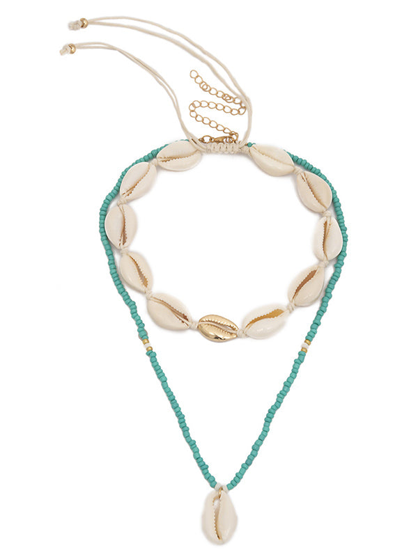 Personalized Ethnic Beaded Shell Double Layer Set Necklace