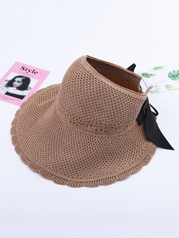 Solid Color Sunscreen Lace-Up Straw Woven Breathable Foldable Hat