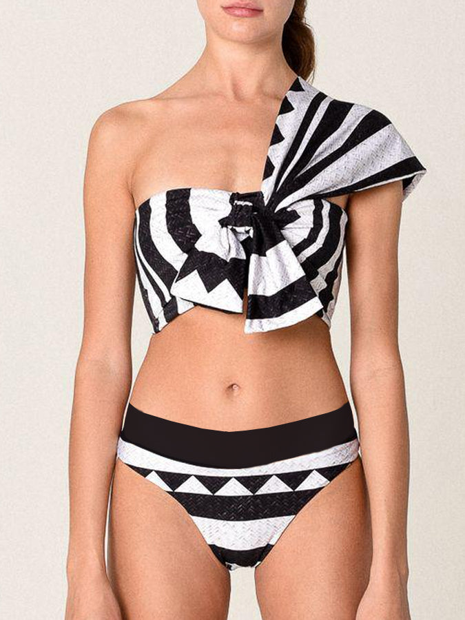 One Shoulder Striped Fashion Bikini Swimsuit