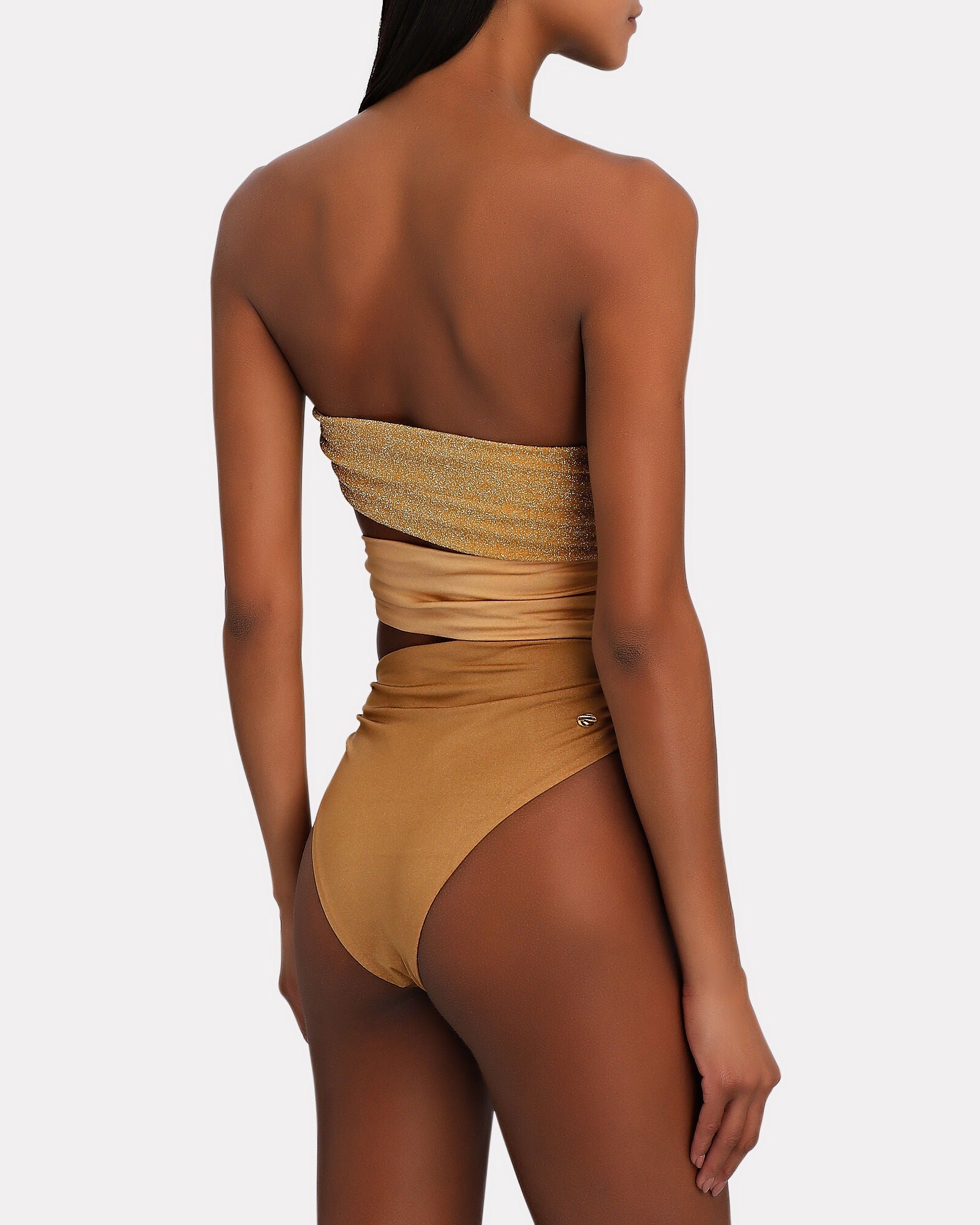 Gold Strapless Cut-Out One-Piece Swimsuit