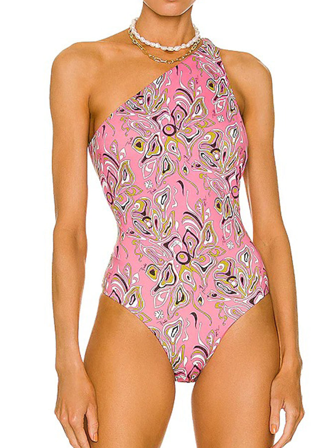 One-Shoulder Print Fashion Cutout One-Piece Swimsuit