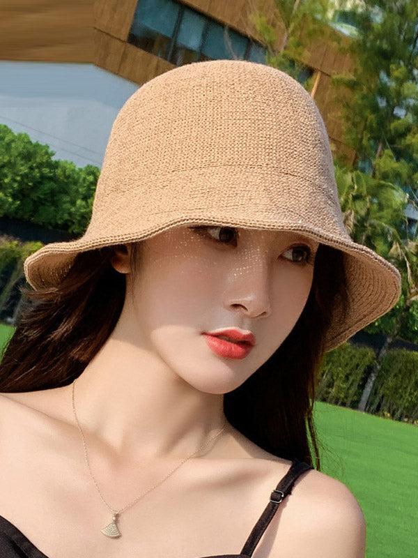 Vacation Casual Solid Color Woven Fisherman Hat